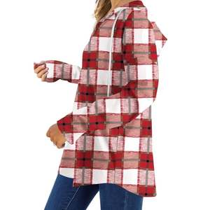 Women's Casual Red <b>White</b> Gray Plaid Checkered Long Sleeve Hoodie Pullover <b>Sweatshirt</b> with Drawstring Hood Soft Comfortable Fall - Product Image 6