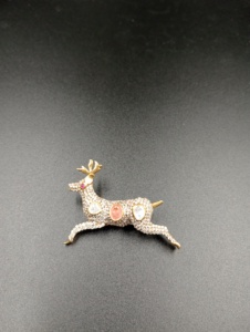 Broche de Ciervo Dorado con Moissanita Polki Verde Doble, Plata con Forma de Animal, Microincrustaciones, Chapado, Unisex, Regalo de Navidad, Doble Rosa - Product Image 5