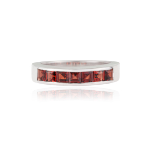 Elegant Design Princess Cut Natural <b>Garnet</b> Half Eternity Band 925 Sterling <b>Silver</b> Channel Set Gemstone Unisex <b>Ring</b> Jewelry - Product Image 1