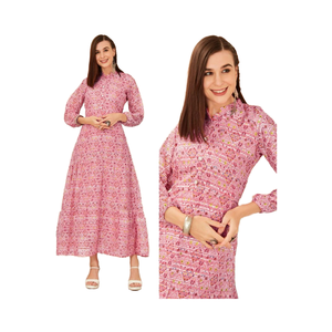 M a 5XL tamaño noche fiesta y día casual especial pesado Georgette vestido largo estampado con patrón de volantes a precio al por mayor - Product Image 1