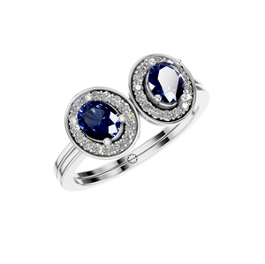 Bague double halo moderne et élégante avec saphir ovale et diamant naturel en argent sterling pour mariage et fiançailles Luxe de tous les jours - Product Image 1