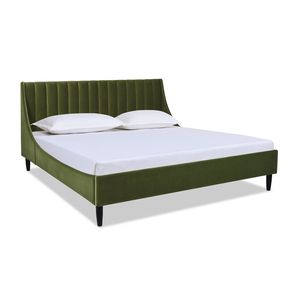 Ensemble de lit plateforme Aspen King avec tête de lit capitonnée vert olive en velours performant, mobilier de chambre à coucher - Product Image 4