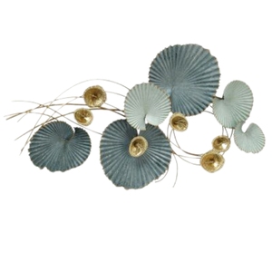 Modern <b>Light</b> Luxury 3D Metal Wall Art Decor Gold and Blue Lotus <b>Leaf</b> Wall Hanging Sculpture for Home Living Room Hotel - Product Image 1