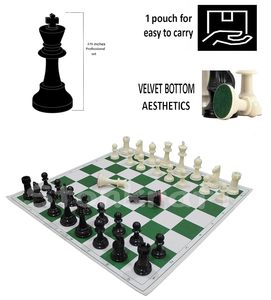 Jeu d'échecs classique en plastique avec plateau vert et blanc et pièces peintes pour jeux d'intérieur - Product Image 4