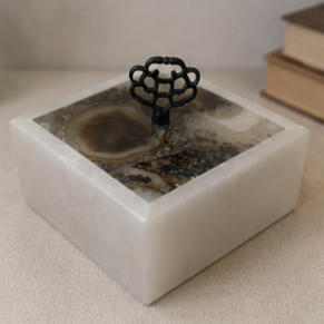 Caja Decorativa Cuadrada de Piedra Hecha a Mano con Incrustaciones de Ágata y Perilla de Metal, Decoración Moderna para el Hogar, para Sala de Estar, Uso en Interiores - Product Image 2