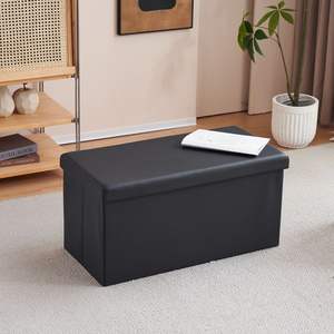 FCH brillant PVC MDF pliable 76*38*38cm repose-pieds de rangement tabouret et pouf noirs - Product Image 3