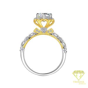Bague en moissanite à taille ronde florale en argent sterling 925, monture Bloom bicolore or, bijoux de mariée élégants, cadeaux pour femmes - Product Image 5
