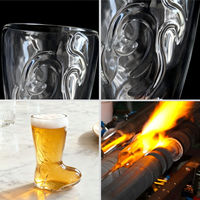 Verre à bière créatif transparent de 300 ml en forme de botte, double paroi isolée, durable, sans BPA, compatible lave-vaisselle, vente en gros