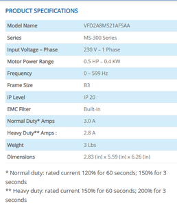 อินเวอร์เตอร์ Delta VFD2A8MS21AFSAA 0.5HP AC แบบ SVC ควบคุมด้วยเวกเตอร์ สำหรับอุตสาหกรรม - Product Image 2