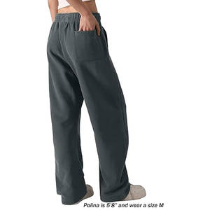 Pantalones deportivos de pierna ancha para mujer, pantalones deportivos de forro polar súper suave con bolsillos, joggers holgados de cintura alta con cordón y ajuste relajado - Product Image 3