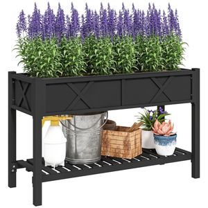 Fioriera Rialzata Nera in Legno per Giardino e Contenitore per Attrezzi da Giardinaggio - Product Image 5