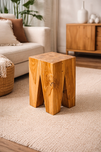 ARTERRA - Taburete Geométrico Único de Madera de Teca, Diseño Robusto, Elegancia Natural, Estética Rústica, Hecho a Mano, Moderno, para Apartamento, Hotel, Hogar - Product Image 3