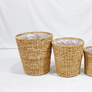 Water Hyacinth Woven Planters Set of 4 <b>Liner</b> Tapered Design Rustic Style Floor Indoor Eco-Friendly Flower Pots Various Sizes - Product Image 6