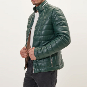 Modern High Street Style Leather Puffer <b>Jacket</b> for Men Warm Quilted Outerwear Comfortable Fit Fashion Wear Front Logo - Product Image 3