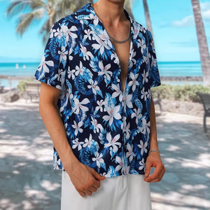 เสื้อเชิ้ตฮาวายลายดอกไม้เขตร้อนสำหรับผู้ชาย สวมใส่สบายๆ สำหรับฤดูร้อน เหมาะสำหรับใส่ไปเที่ยวพักผ่อน ผลิตจากโพลีเอสเตอร์ 100% ระบายอากาศได้ดี แขนสั้น - Product Image 5