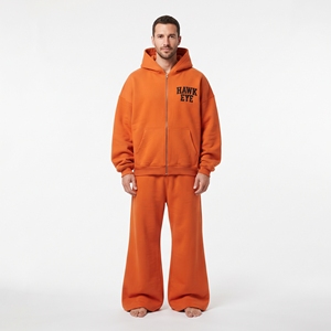 Men Cotton Fleece Wide Leg Tracksuit Custom Heavyweight Two Piece Set Oversized <b>Full</b> <b>Zip</b> <b>Hoodie</b> Drop Shoulder Winter Wear - Product Image 5