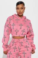 Ensemble de sweat-shirt en molleton imprimé croix rose pour femmes, manches longues, coupe ample, streetwear, tenue deux pièces, toutes saisons