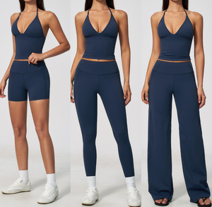 Autumn Women Tight Tank Top and Wide Leg Yoga <b>Set</b> High Waist Shorts Stretch Workout Active Wear Gym 4pcs Fitness <b>Set</b> - Product Image 4