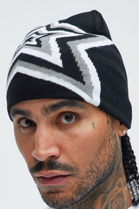 Bonnet élégant en tricot avec motif étoile, noir, blanc, gris, design géométrique, unisexe, adulte, couvre-chef décontracté pour l'hiver - Product Image 3