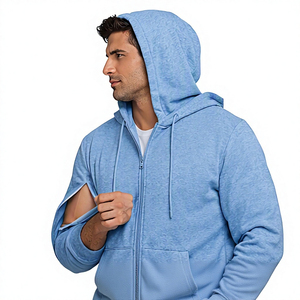 Vente en gros de sweats à capuche zippés pour hommes, unis, de haute qualité, en coton épais et respirant, avec fermeture éclair sur le bras - Product Image 5