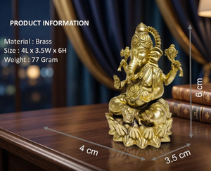 Ídolo de Ganesh Ji en Latón Puro, Arte Hecho a Mano 100% Latón, 4 x 3.5 x 6 cm, 77 g, Decoración para el Hogar y Regalos - Product Image 2