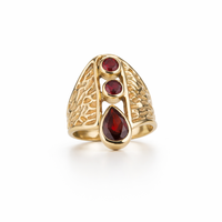 Bague en laiton naturel en forme de poire, plaquée or, bague statement, faite à la main, texturée, large, avec pierre précieuse, bijoux pour femmes, Moku