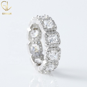 Princess Cut Diamond Band, Full <b>Eternity</b> Wedding <b>Ring</b> for Women, 14K Gold Princess & Round Moissanite Halo <b>Eternity</b> Wedding Band - Product Image 3
