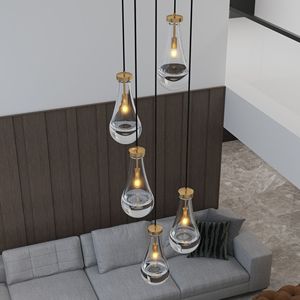 Lampadario a sospensione a 5 luci regolabile in ottone per soffitti alti, ideale per soggiorno, ingresso e vano scale, migliora l'attrattiva estetica - Product Image 5
