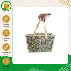 Sacs à provisions fourre-tout décontractés imprimés en jute de qualité supérieure Sacs à main doubles écologiques avec poignée en cuir laminé et fermeture éclair supérieure - Product Image 2