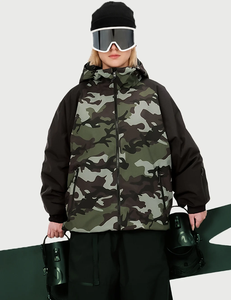 Chaqueta de Esquí con Estampado de Camuflaje para Mujer, con Capucha, Impermeable, Aislante, para Snowboard, con Relleno Sintético, Cierre de Cremallera, Pantalones Negros - Product Image 5