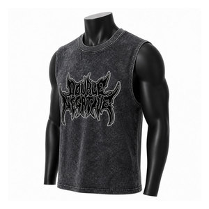 Custom Wholesale <b>Mens</b> <b>Black</b> Acid Wash Graphic Tank Top Cotton Knitted Streetwear Muscle <b>Vest</b> Casual Gym Workout Shirt Vintage - Product Image 4