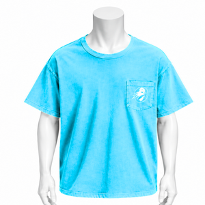 T-shirt en coton teint en pièce à manches courtes Aqua Weathered avec poche poitrine, coupe décontractée, style vintage, streetwear décontracté, été - Product Image 1