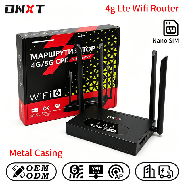 DNXT 4g Router LTE Cat4 2.4GHz Wifi 6 Router Metal Casing 4g Lte Sim Card Fold Antenna VPN Router 4g Sim Card Work Use
