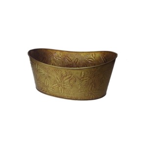 Gold Boat Shape Metal Planter Oval Flower <b>Pot</b> Embosed Farmhouse Plant Tub for Indoor Outdoor Use - Product Image 1