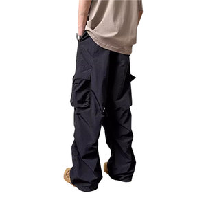 Pantalon cargo pour homme, taille élastique, plusieurs poches, en toile, décontracté, coupe droite, respirant, poids moyen, pour l'automne - Product Image 4