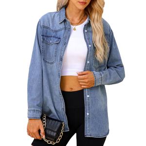 Chaquetas vaqueras con logotipo personalizado para mujer, prendas de vestir vaqueras informales, chaqueta de otoño, chaqueta vaquera abotonada, chaqueta vaquera de gran tamaño para mujer - Product Image 3