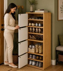 Modern Wooden <b>Shoe</b> Rack Cabinet Multi Door Dustproof <b>Shoe</b> Organizer Entryway Storage <b>Holder</b> - Product Image 3