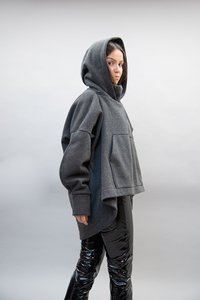 Sudadera con Capucha Extra Grande Unisex, Gris, Felpa Francesa, Manga Larga, con Bolsillo, Color Sólido, para Otoño - Product Image 6