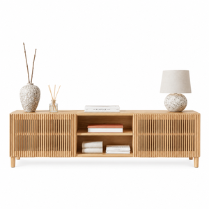 Mueble de Salón Moderno de Ratán con 3 Compartimentos y 2 Estantes, Mueble de Almacenamiento de Estilo Escandinavo para el Hogar - Product Image 6