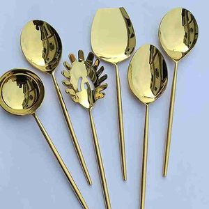 Ensemble de cuillères de service plaquées or, finition miroir, manche long, design glamour pour la cuisine - Product Image 4