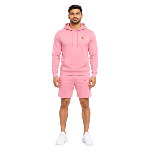 Ensemble sweat à capuche et short rose pour homme en coton French Terry – Tenue décontractée et sportive respirante pour le printemps - Product Image 1