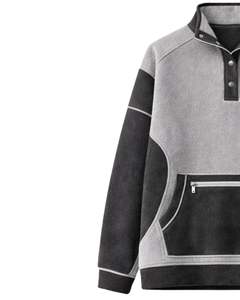 Sweat-shirt personnalisé gris et noir pour femme, en molleton, à capuche, coupe oversize, col montant à boutons-pression, décontracté d'hiver, avec poche zippée - Product Image 3