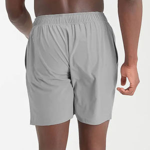 Shorts gris pour hommes à taille élastique 100 % coton respirant écologique décontracté sportif taille mi-haute en toile couleur unie - Product Image 4