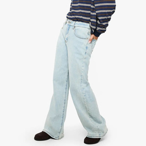 Cotton Casual Full Length Loose Fit Denim Pants High Waist Wide Leg Plus Size <b>Women's</b> <b>Jeans</b> Light Blue Stonewashed Denim Pants - Product Image 3