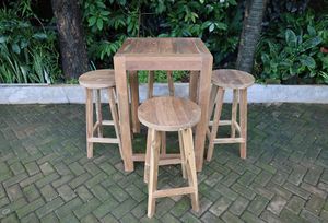 Modern <b>Round</b> Bar <b>Stool</b> Teak Recycled Wood with Well Sanded Finish for Home Bar Dining Villa Use - Product Image 3