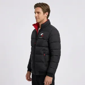 Men's Winter Puffer <b>Jacket</b> Stand Collar Zipper Closure Windproof Casual Solid Color 100% Polyester Material - Product Image 6