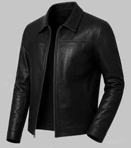 <b>Men</b> Rugged Leather <b>Jacket</b> Genuine Leather Casual Zip Front Durable Comfortable Outdoor Regular Fit Outerwear - Product Image 4