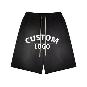 Shorts en coton délavé style streetwear vintage pour homme, avec appliques brodées et cordon de serrage, effet délavé à l'acide - Product Image 1