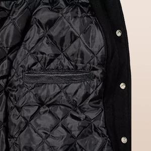 Veste universitaire en laine noire, col montant, style streetwear hivernal, coupe-vent, doublure en satin - Product Image 5