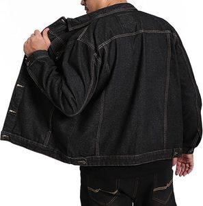 Men's Black Denim Jacket Casual Button Front Solid Color Regular Fit Stonewashed Cotton Autumn Winter Wear - Product Image 3